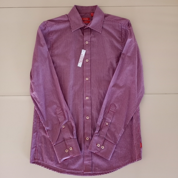 IZOD Mens Vintage Pin Striped Long Sleeve Button Down Dress Shirt Size Small - Picture 5 of 16